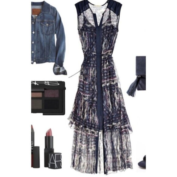 Of Two Minds Sz S Long Blue Chiffon Duca Maxi Dress from Calypso Drawstring - Picture 11 of 11